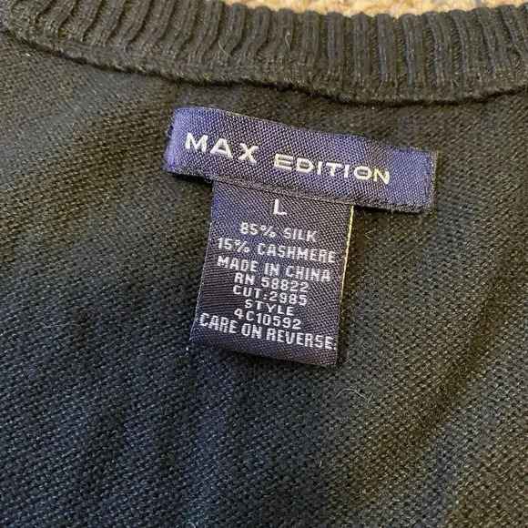 MaxEdition Womens L Silk Cashmere Blend Luxurious Black Sleeveless Tank Top Knit - Picture 3 of 9